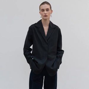 Minimalism Oversized Black Open Collar Blazer, S